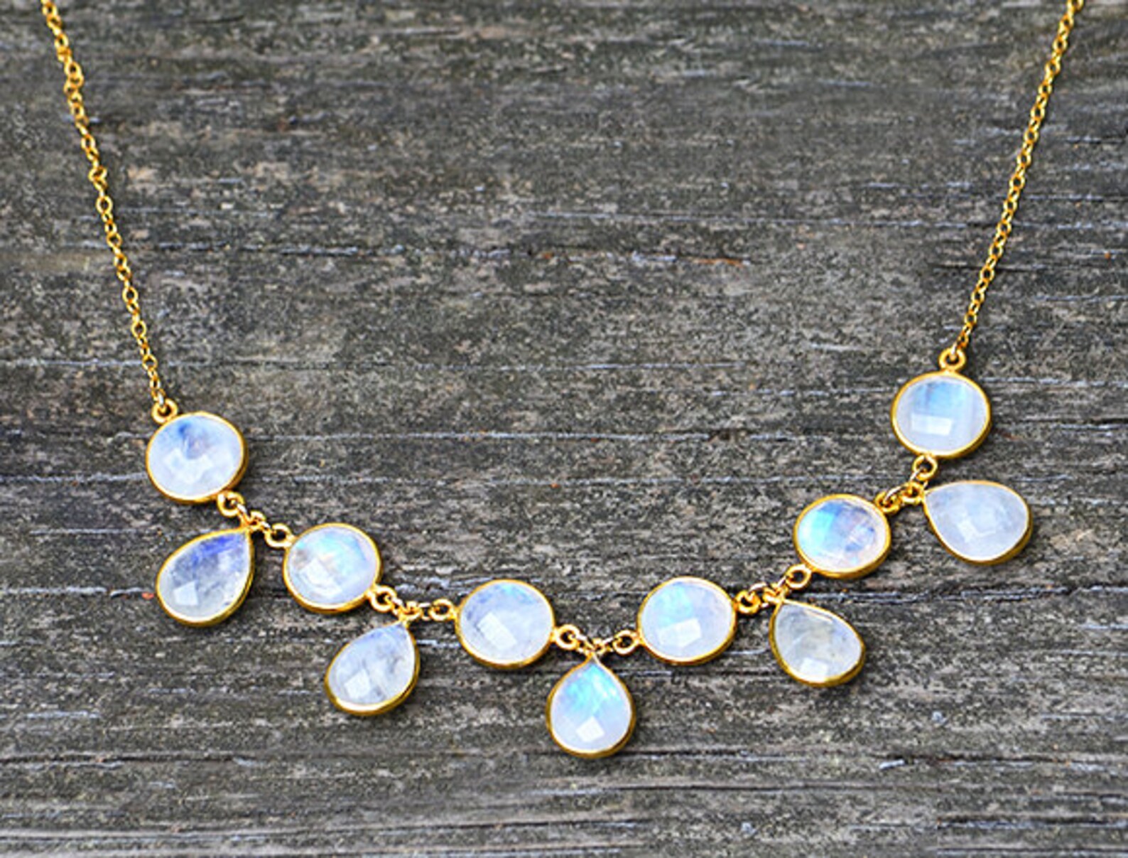 •NYX• rainbow moonstone + aqua chalcedony mixed metal necklace (18