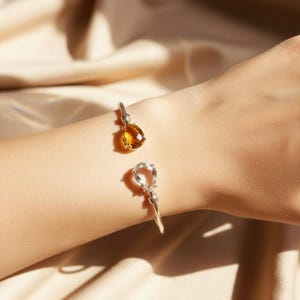 Custom Two Birthstone Bangle Bracelet • Adjustable His & Hers Gemstone Cuff Couples Bracelet Anniversary GiftPersonalized Jewelry for Mom