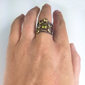 Multistein Peridot, Citrin, blauer Topas, lila Amethyst Ring, Gemischter Metall Ring, Edelstein Ring, Multistone Ring, Boho Ring, Unikat Ring Bild 2