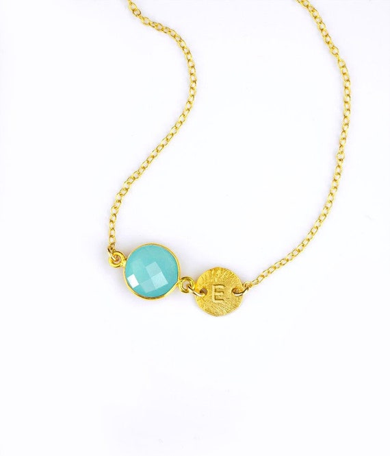 March Birthstone Necklace, Personalized bridesmaid gifts, Aquamarine Necklace, Aqua Chalcedony necklace, bridesmaid necklace, blue wedding