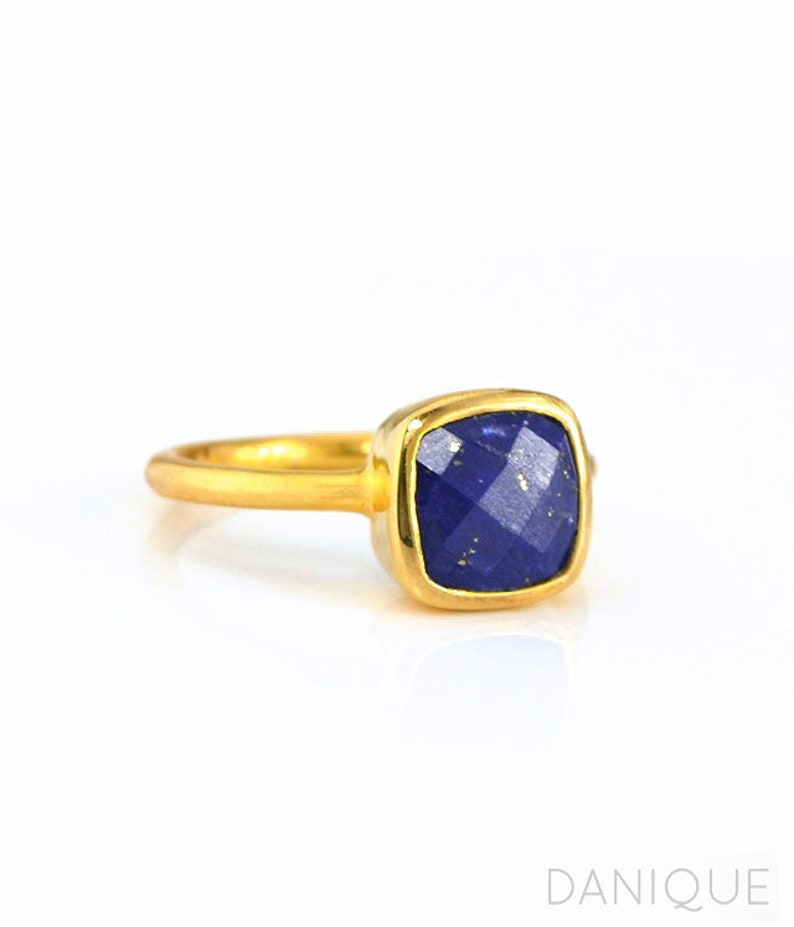 Lapis Ring, September Birthstone Ring, Gemstone Ring, Stacking Ring Gold Ring Cushion Ring mother's day gift for her September gift for mom image 1