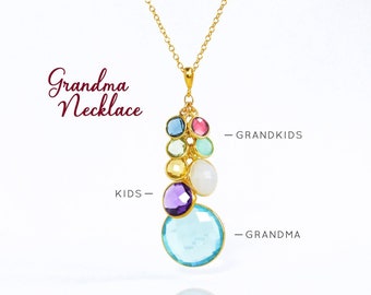 Personalized Family Tree Necklace for Grandma・Three Generation Birthstone Necklace・Grandkids Birthstone Necklace・Grandma Mother's Day Gift