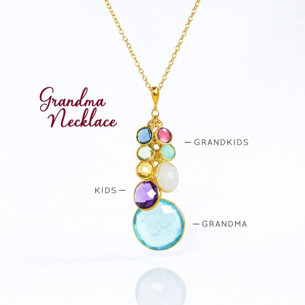 Personalized Family Tree Necklace for Grandma・Three Generation Birthstone Necklace・Grandkids Birthstone Necklace・Christmas Gift for Grandma