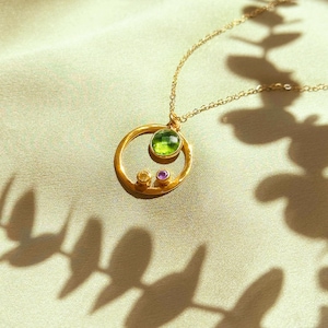 Custom Mother and Child Birthstone Necklace Christmas Gift for New Mom Circle Pendant Jewelry Family Necklace Mom and Kids Necklace Mama
