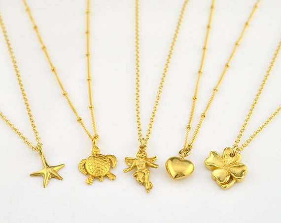 Gold sea star necklace - angel charm necklace, turtle charm necklace, clover charm necklace, gift for her, custom bridesmaid necklace, heart