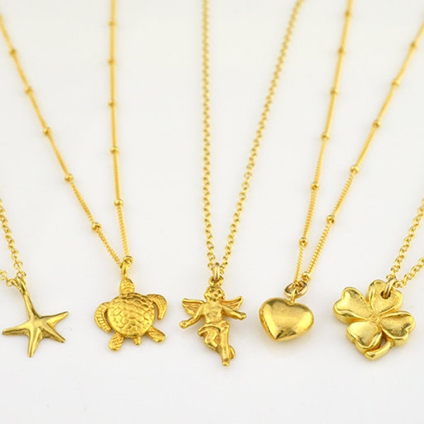 Collar dorado con estrella de mar - collar con dije de ángel, collar con dije de tortuga, collar con dije de trébol, regalo para ella, collar personalizado para dama de honor, corazón