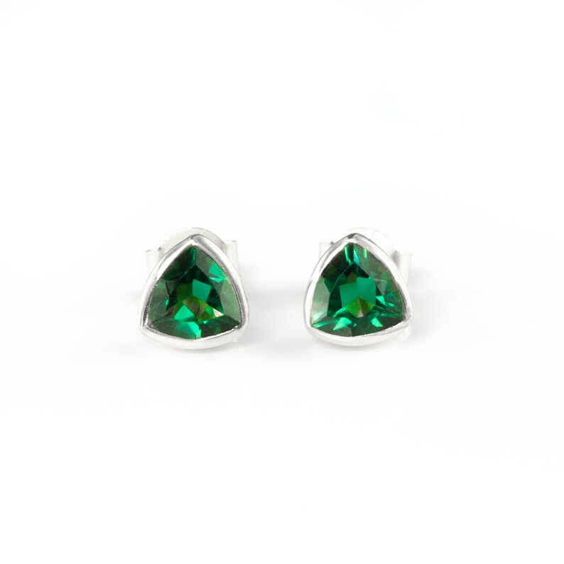 Triangle Green Tourmaline Stud Earrings May Birthstone Tiny Etsy