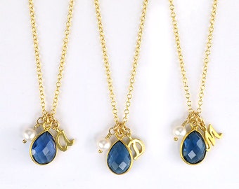 Collares de dama de honor personalizados, regalos de dama de honor, collar inicial de dama de honor, conjunto de perlas de collar de piedra de nacimiento de 5 6 7 8 joyas nupciales