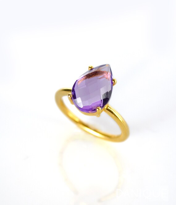 Purple amethyst ring, stacking rings, February Birthstone ring, prong set ring, purple amethyst jewelry, gold gemstone ring, gift for her