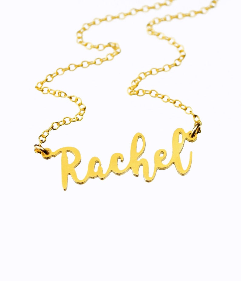Classic Name Necklace Gold Rachel Necklace Custom Gold Name Etsy