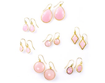 Custom Pink Chalcedony Earrings, October birthstone earrings, custom bridesmaid gift for girlfriend, rose earrings, Mothers Day Gift