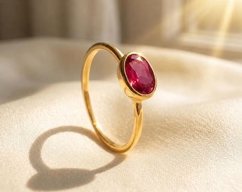 Small Ruby Quartz Stacking Ring • Sterling Silver or 18k Vermeil Gold • Christmas Gift for Mom • July Birthstone Jewelry Ring Gift for Women