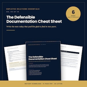 Peut inclure: Une fiche pratique PDF de 6 pages intitulée The Defensible Documentation Cheat Sheet, sur les essentiels des relations employés. Le document inclut sept règles pour les notes, des exemples de réécriture et des conseils de gestion.