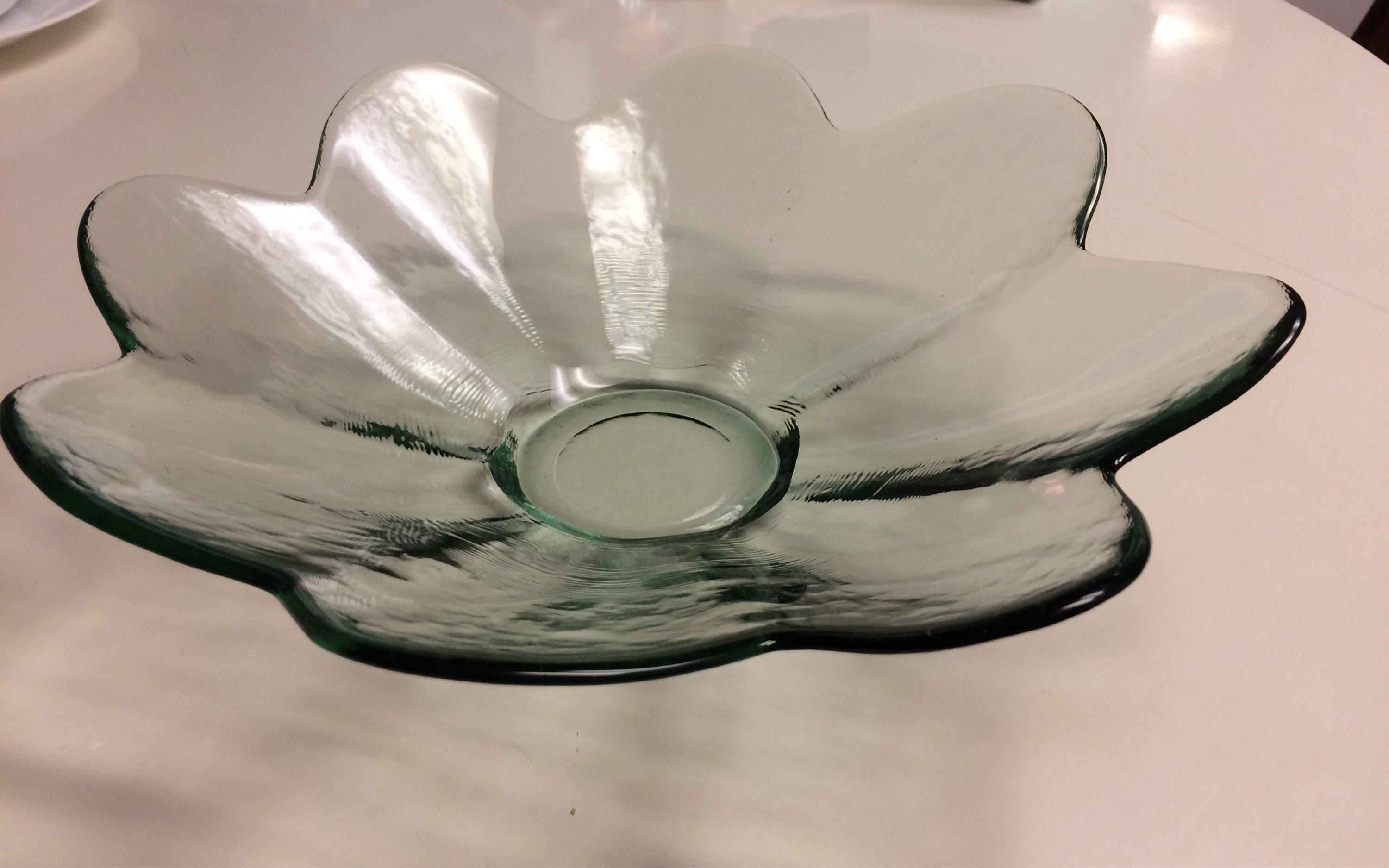Green Glass Flower Bowl Etsy