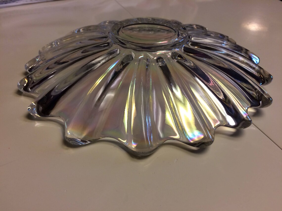 Vintage Iridescent Scalloped Petal Glass Bowlfederal Glass Etsy