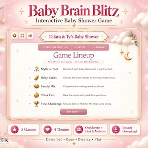 Baby Shower Trivia Game | Baby Brain Blitz | Interactive Browser Game for 2–4 Teams | (Digital Download)