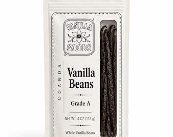 Ugandan Vanilla Beans Grade A - 4 oz Bulk Bag - Gourmet Beans for Baking, Ice Cream & Creme Brulee