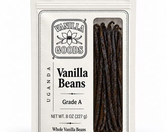 Ugandan Vanilla Beans Grade A - 8 oz Bulk Bag - Gourmet Beans for Baking, Ice Cream & Creme Brulee
