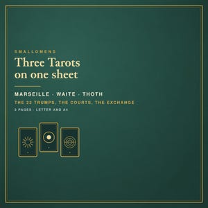 Tarotvergelijkingsblad | Marseille, Rider Waite Smith en Thoth naast elkaar | 22 troefkaarten en hofkaarten | Afdrukbaar, 3 pagina's, A4-formaat