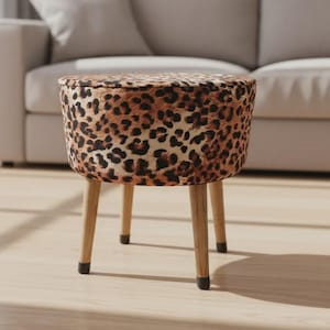 Ethnic Leopard Patterned Pouf Stool Footrest with Wooden Legs (Legs included)