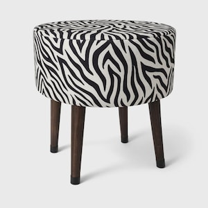 Zebra Patterned Pouf Stool Footrest with Wooden Legs (Legs included)