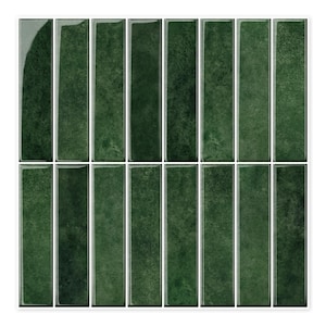 May include: A rectangular grid of sixteen vertical forest green tiles arranged in two rows of eight. Each tile features a glossy, smooth surface with subtle variations in shade and texture, creating a deep, uniform emerald green appearance.