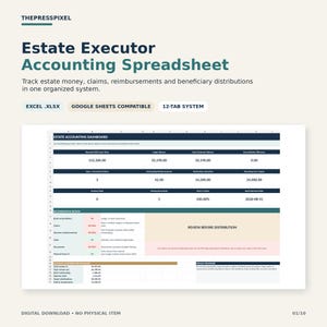 Estate Executor Accounting Spreadsheet | Probate Assets and Distribution Tracker | Excel & Google Sheets