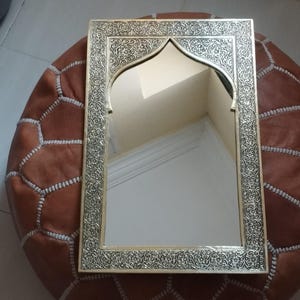 Moroccan Brass Arch Wall Mirror, Ornate Gold Tone Frame, Handmade Moorish Mirror for Hallway and Bedroom