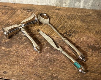 Juego de bar Towle Silversmith, utensilios de bar plateados, accesorios para martinis, accesorios para bar estilo Mad Men, accesorios retro, para la cueva del hombre, regalo para papá, accesorios para bar estilo MCM