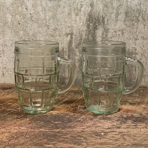 Green Glass Mugs, Vintage Barrel Mug, Small Mug, Kids Mug, Small Barrel Mug, Beer Glass, Man Cave Gift, Beer Mug, Small Beer Mug