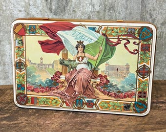 Lata de galletas italiana antigua, con decoración de la Segunda Guerra Mundial, de D. Lazzaroni & Co.