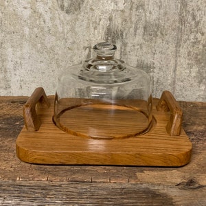 Teak Serving Tray, Cheese Tray, Glass Dome Tray, Made in Thailand, Mid Century Modern, Mid Century Tray, Teakwood, Wood and Glass Tray