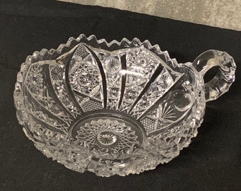 Vintage Clear Pressed Glass Bowl, Ornate Trinket Dish