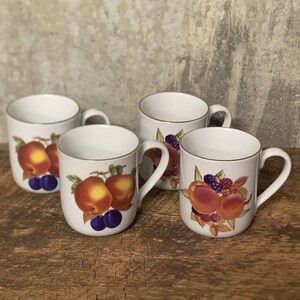 Royal Worcester Evesham Gold, Coffee Cups, Evesham Cups, Royal Worcester Teacup, Evesham Drinkware, 1961 Royal Worcester, Fruit Motif Cup