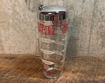 Retro Cocktail Recipe Glass Shaker, MCM Barware