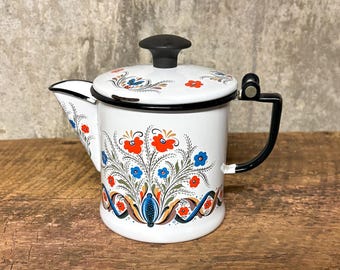 Vintage Enamelware Coffee Pot, Berggren Swedish Folk Art, Tea Pot, Pitcher, Folk Art Enamelware, 3 Cup Stovetop Coffee Pot, Stove Teapot