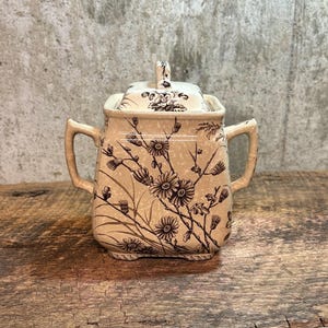 Antique Transferware Sugar Bowl, W. H. Grindley Violet Pattern Canister