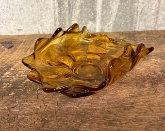 Amber Art Glass, Banana Holder, Amber Napkin Holder, Sandwich Glass, Handblown Glass, Handblown Amber, Kitchen Decor, Amber Glass