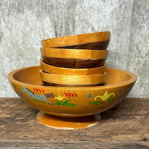 MCM Wood Salad Set, Large Munising Bowl, Salad Bowls, Salad Set, Carved Wood Bowls, Wooden Salad Set, Salad Serving Set