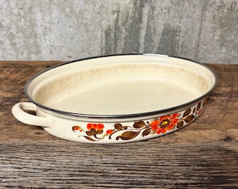 Moneta Cookware, Italian Casserole, Groovy Enamel Roaster No Lid, MCM Floral #30, 1970s Cookware, Kitchen Pot, Country kitchen, Farmhouse