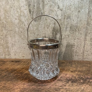 Raimond Silverplate Ice Bucket, Small Crystal Ice Bucket, Silverplate Rim, Barware, Cocktail Bucket, Glass Ice Holder, Silverplate Crystal