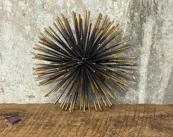 MCM Metal Sea Urchin Wall Sculpture, Atomic Wall Decor, Gold Starburst Wall Art, 60s 3D Wall Art, Beach House Decor, Library Display
