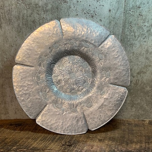 Hammered Aluminum, Continental Hand Wrought, Hand Forged Tray, Daisy Design, Stamped Tray, Silverlook 531, Forged Aluminum, Serving Tray