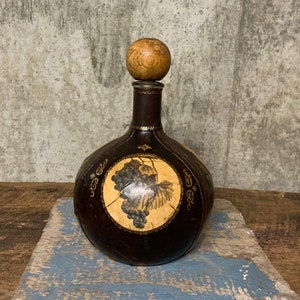 Leather Covered Bottle, Vintage Leather Covered Bottle, Leather Decanter, Italian Leather, Wine Decanter, Man Cave, Dad Gift, Bar Decor
