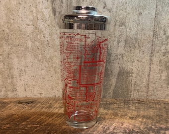 Retro Recipe Cocktail Shaker Glass, MCM Barware