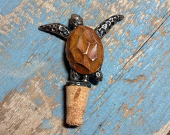 Tapón de decantador de tortuga marina de metal y madera, tapón de corcho para botella de vino