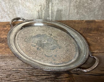 International Silver Company Camille 6081 20in silverplate tray, 20 Inch Handled Serving Tray, Tea Tray, Butler Tray