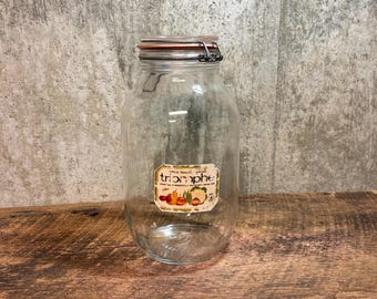 Triomphe France Jar, French ARC Glass Jar, Storage Jar, Wire Bale Clamp, Glass Storage Jar, 3-liter Jar