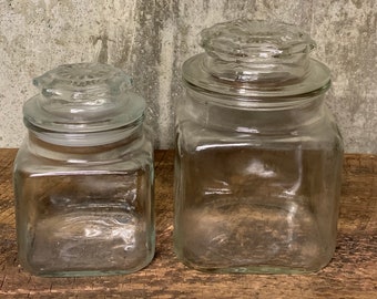 Vintage Glass Apothecary Jars, Lidded Kitchen Storage Canisters