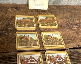Pimpernel Coaster Set, England Coasters, Drink Coasters, English Cottage Coasters, Cork Backed Coaster, English Countryside Decor